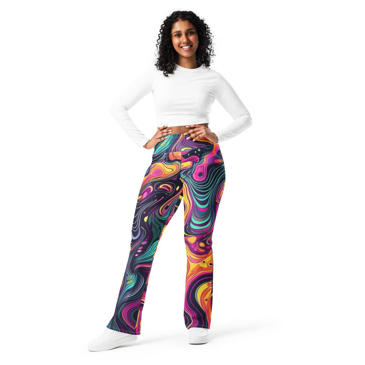 Womens Flare Leggings - Vibrant Psychedelic Kaleidoscope Boho Print