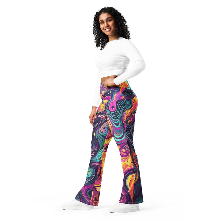 Womens Flare Leggings - Vibrant Psychedelic Kaleidoscope Boho Print