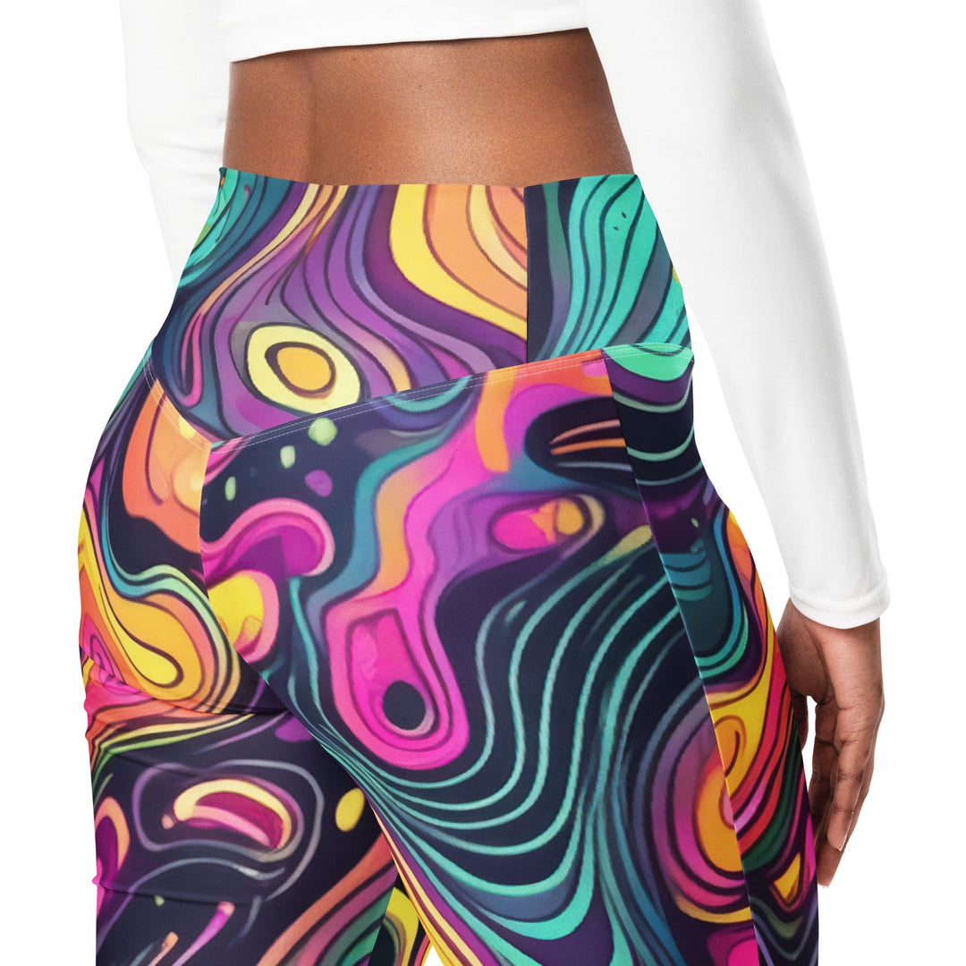 Womens Flare Leggings - Vibrant Psychedelic Kaleidoscope Boho Print