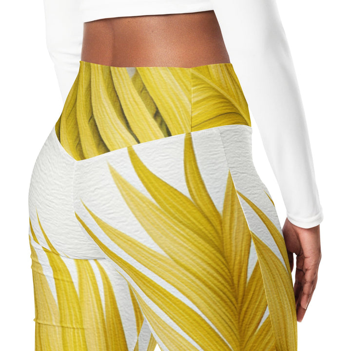 Womens Flare Leggings - Yellow Palm Leaves