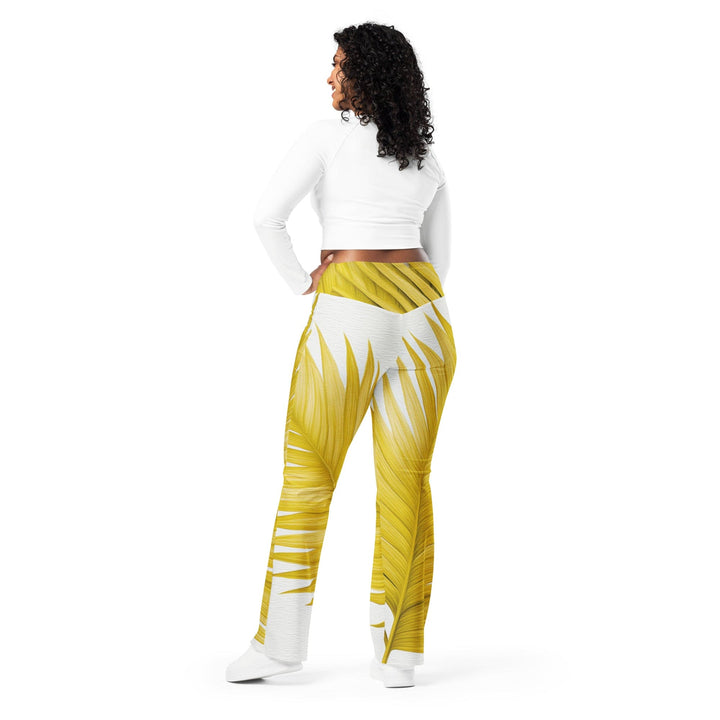 Womens Flare Leggings - Yellow Palm Leaves