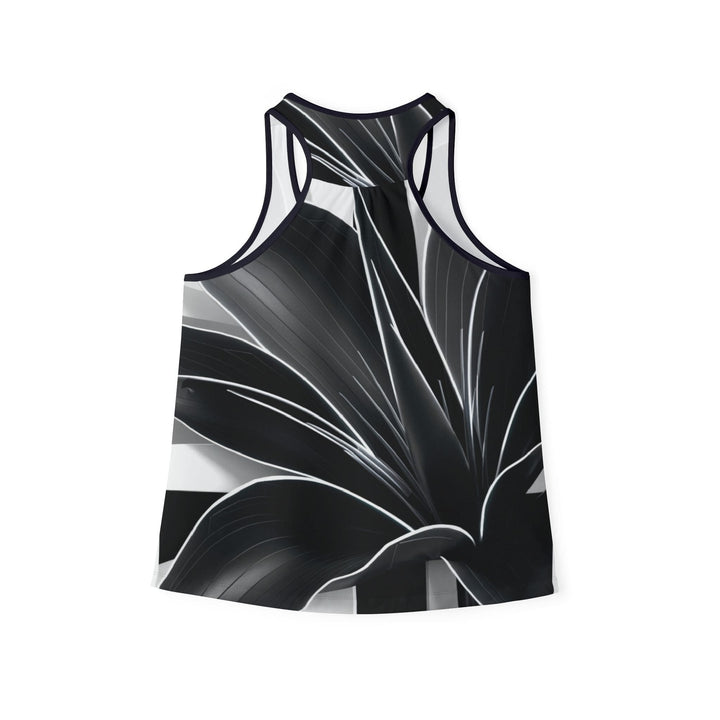 Womens Floral White And Black Racer Tank Top - Tank Top