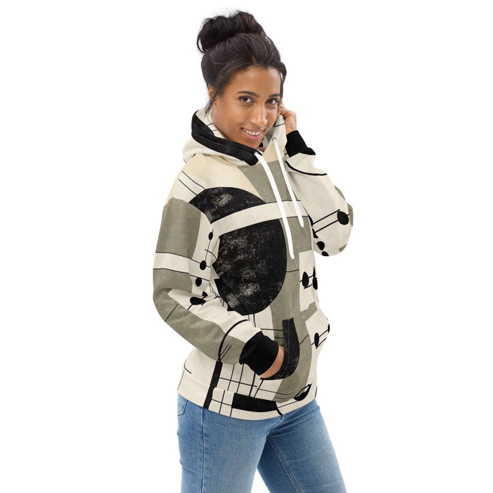 Womens Graphic Hoodie Abstract Black Beige Brown Geometric Shapes