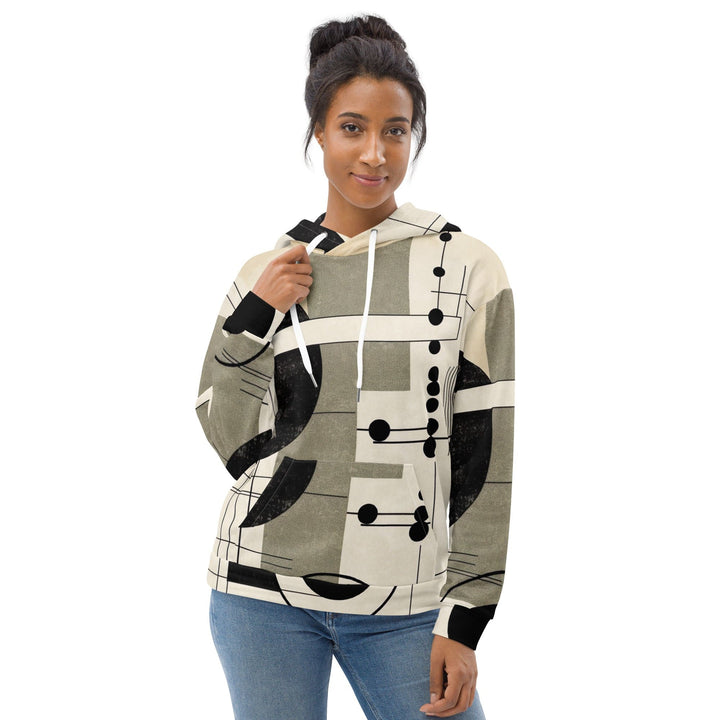 Womens Graphic Hoodie Abstract Black Beige Brown Geometric Shapes