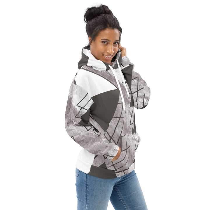 Womens Graphic Hoodie Ash Grey and White Triangular Colorblock