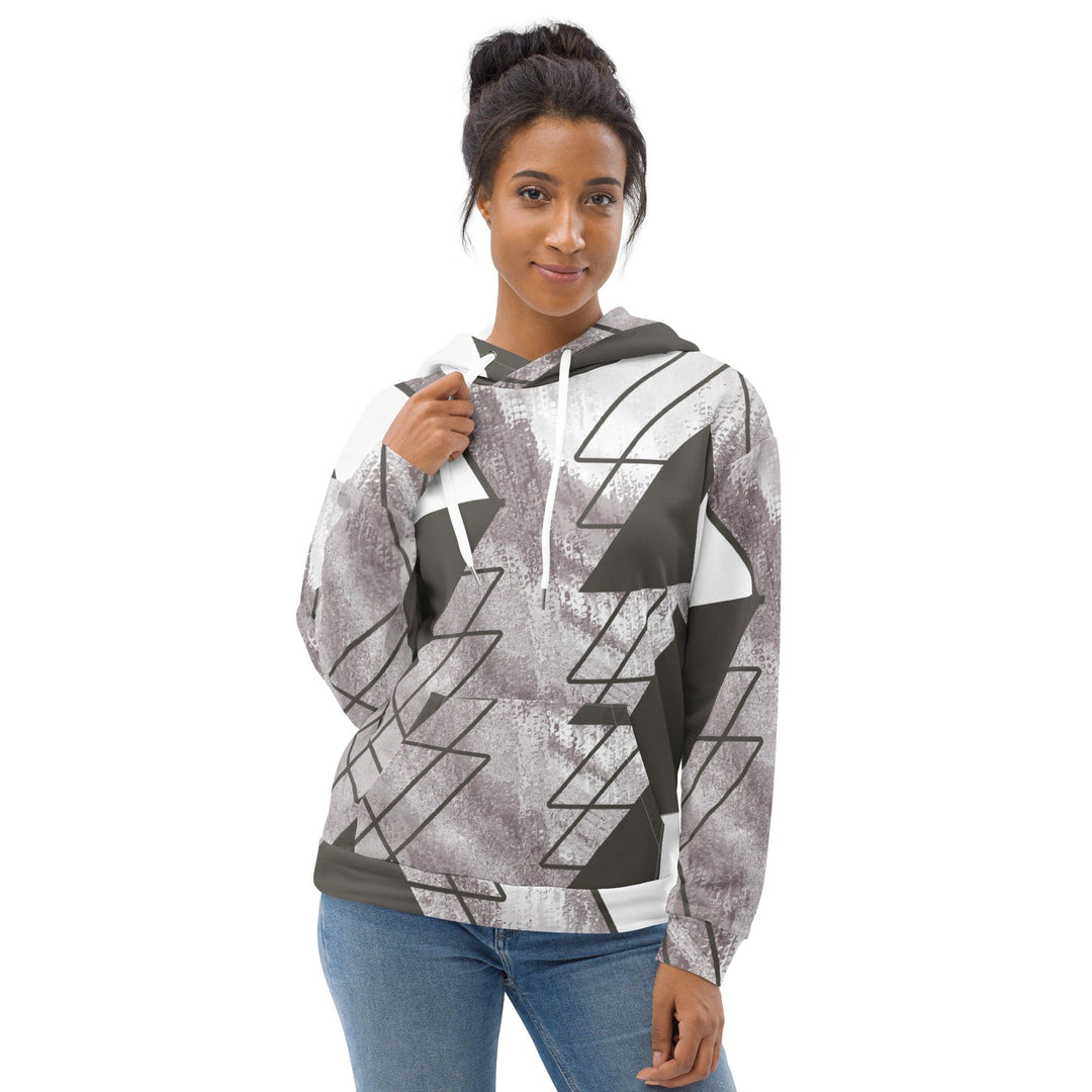 Womens Graphic Hoodie Ash Grey and White Triangular Colorblock