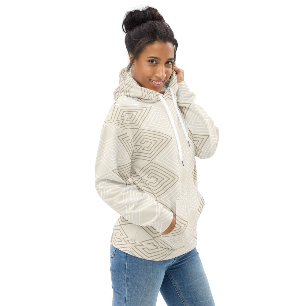 Womens Graphic Hoodie Beige Brown Aztec Geometric Lines