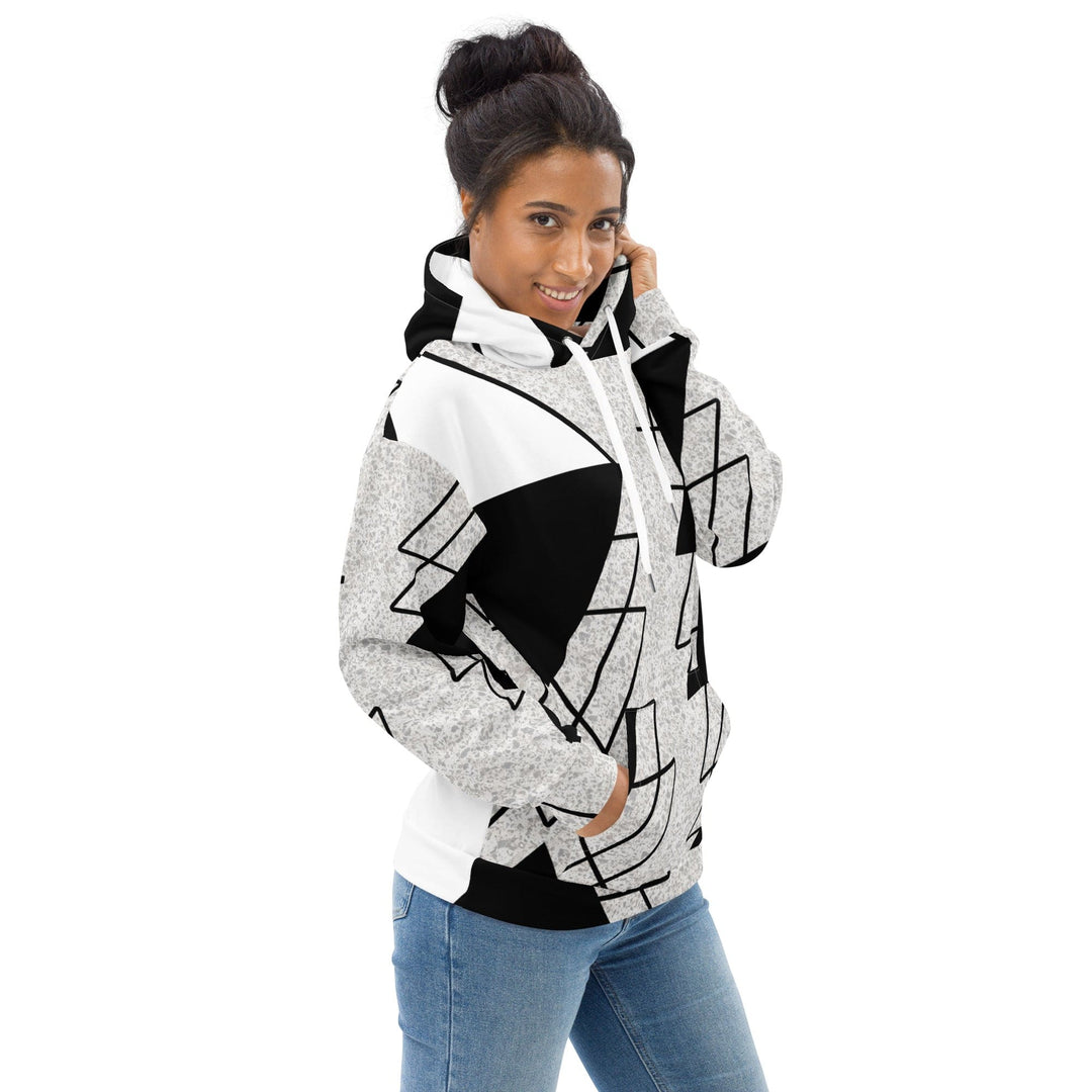 Womens Graphic Hoodie Black and White Ash Grey Triangular Colorblock