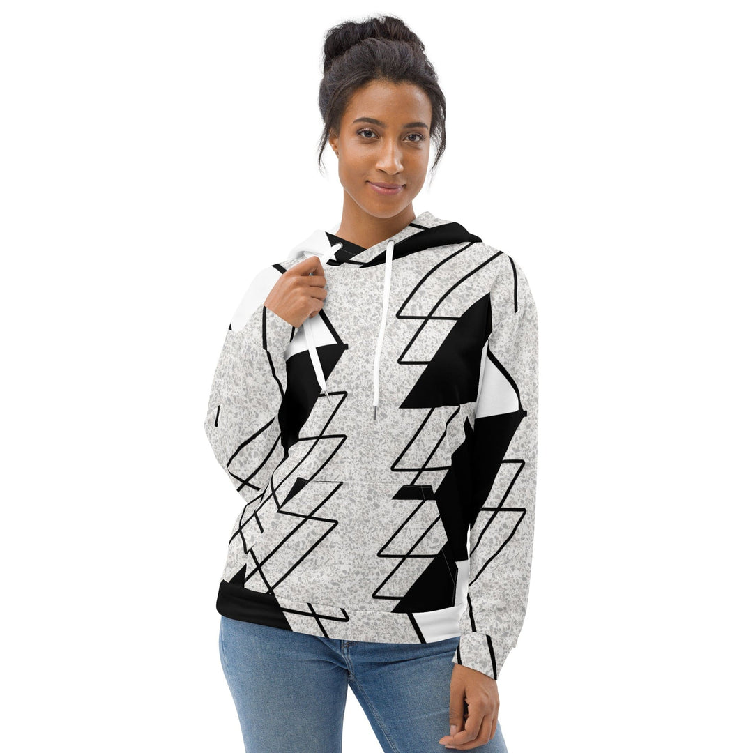 Womens Graphic Hoodie Black and White Ash Grey Triangular Colorblock