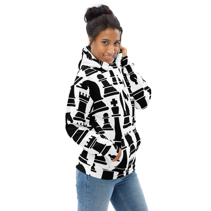 Womens Graphic Hoodie Black and White Chess Print