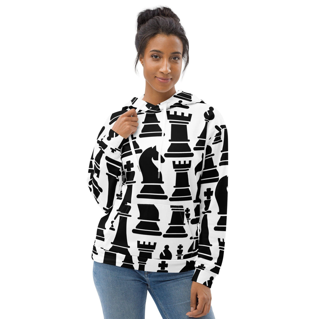 Womens Graphic Hoodie Black and White Chess Print