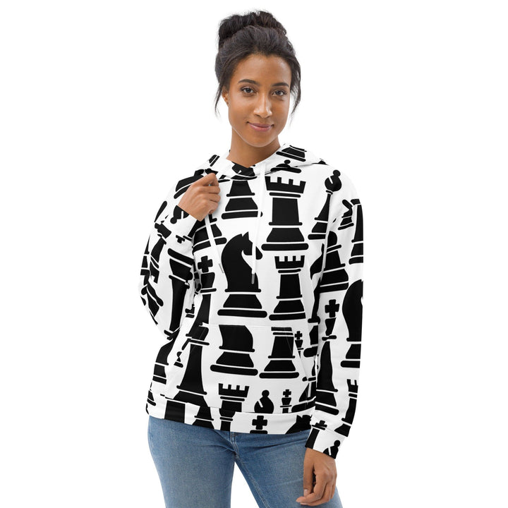 Womens Graphic Hoodie Black and White Chess Print