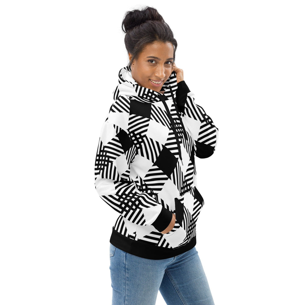 Womens Graphic Hoodie Black and White Plaid Print - Womens | Hoodies | AOP