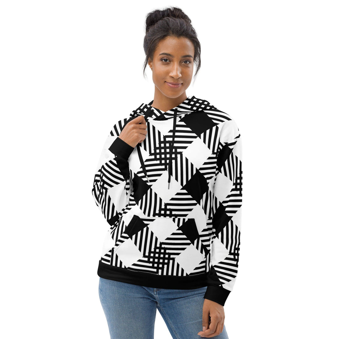 Womens Graphic Hoodie Black and White Plaid Print - Womens | Hoodies | AOP