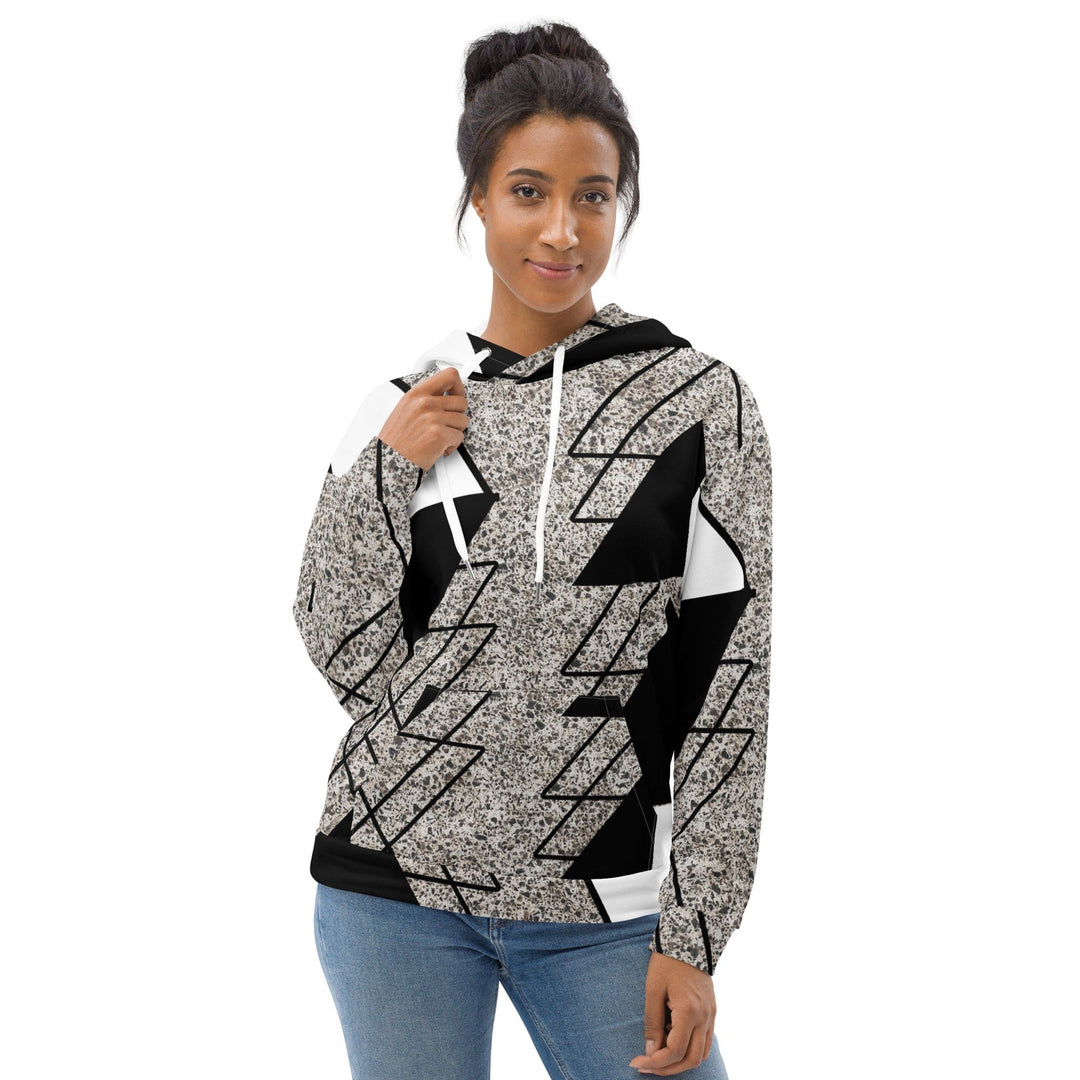 Womens Graphic Hoodie Black and White Triangular Colorblock