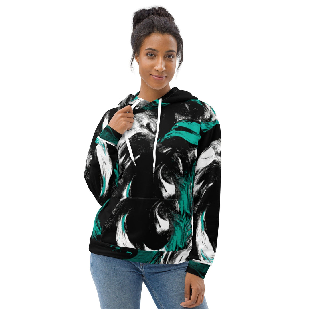 Womens Graphic Hoodie Black Green White Abstract Pattern