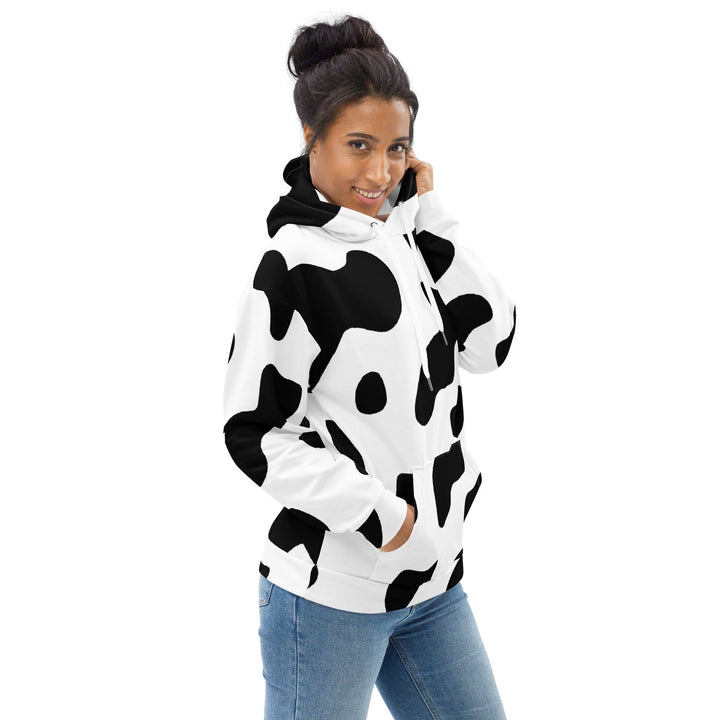 Womens Graphic Hoodie Black White Cow Print