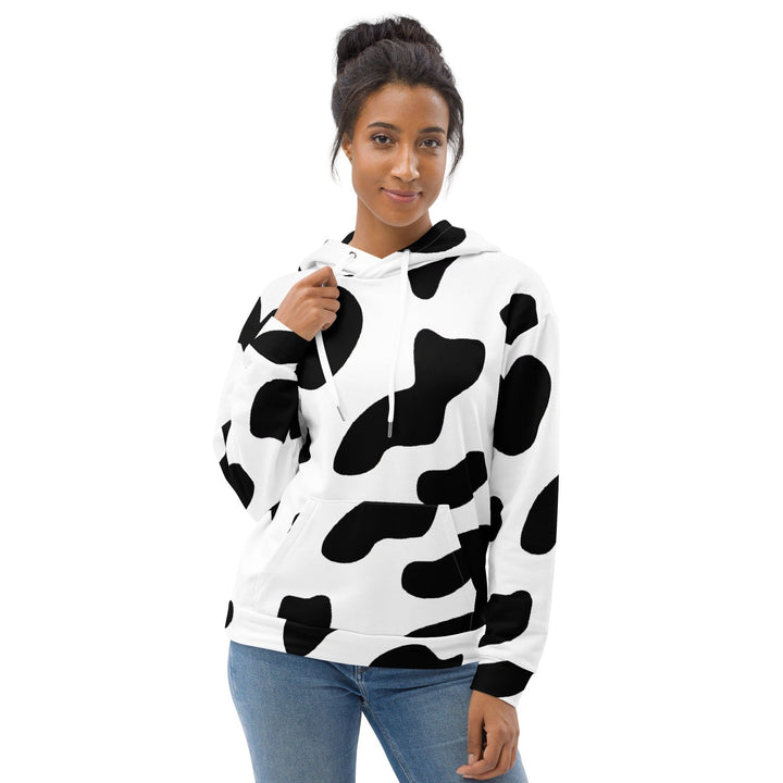 Womens Graphic Hoodie Black White Cow Print