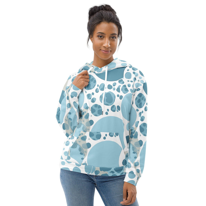 Womens Graphic Hoodie Blue and White Circular Spotted Illustration