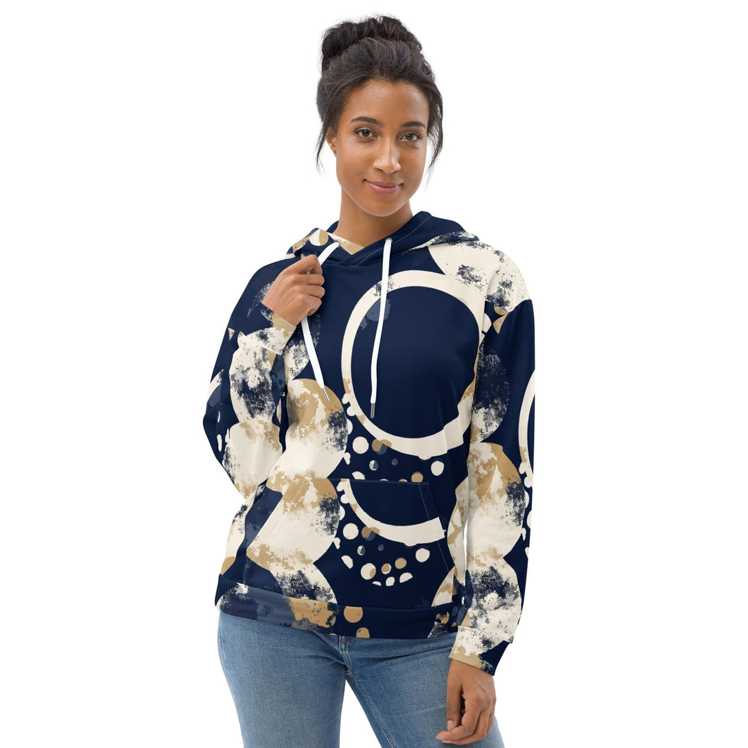 Womens Graphic Hoodie Blue Beige Spotted Print