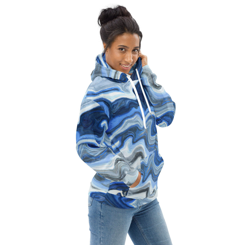 Womens Graphic Hoodie Blue Grey Marble Print