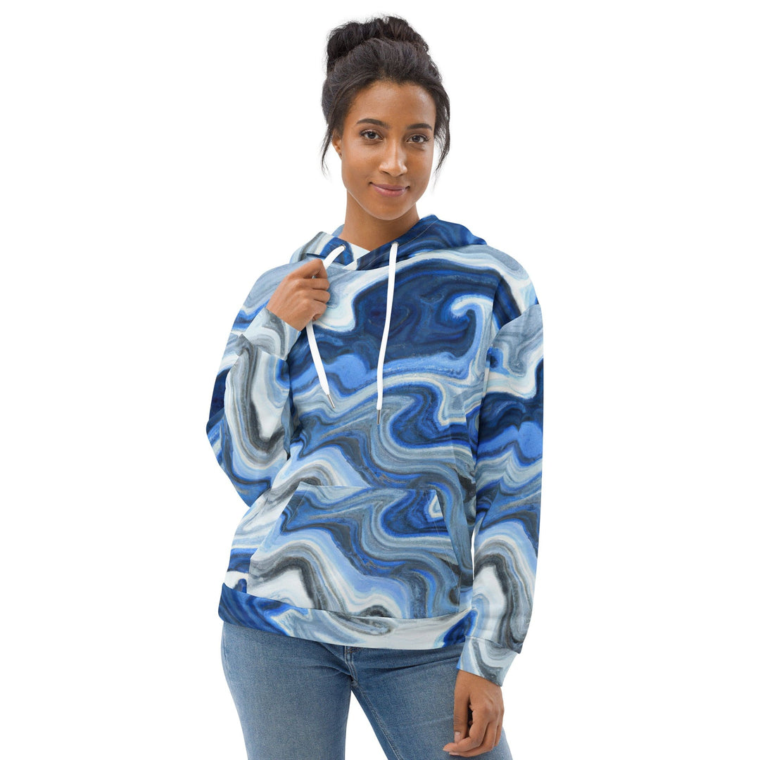 Womens Graphic Hoodie Blue Grey Marble Print