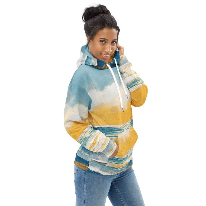 Womens Graphic Hoodie Blue Ocean Golden Sunset Print 2