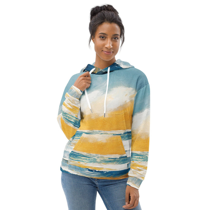 Womens Graphic Hoodie Blue Ocean Golden Sunset Print 2