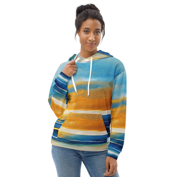 Womens Graphic Hoodie Blue Ocean Golden Sunset Print 3