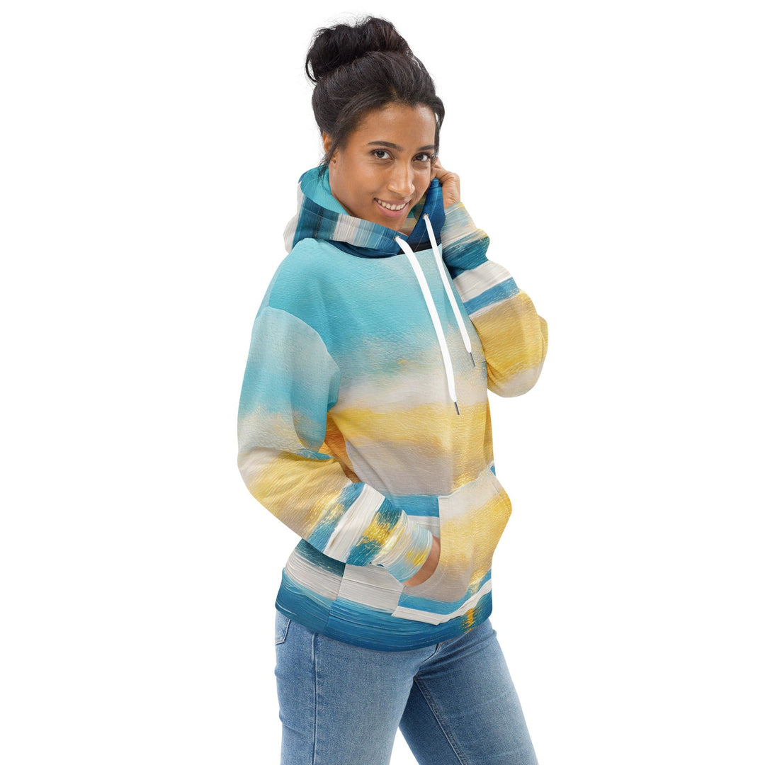 Womens Graphic Hoodie Blue Ocean Golden Sunset Print