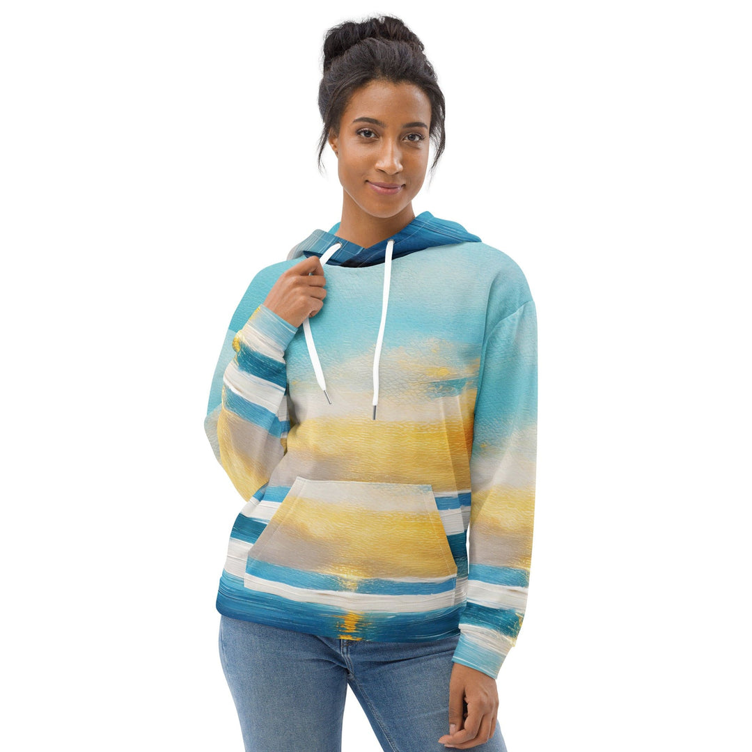 Womens Graphic Hoodie Blue Ocean Golden Sunset Print