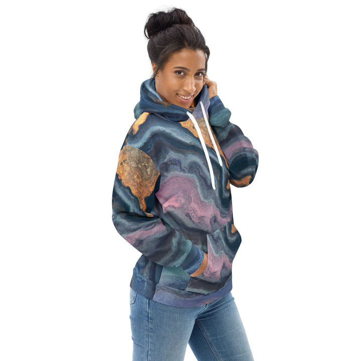 Womens Graphic Hoodie Blue Pink Marble Swirl Print