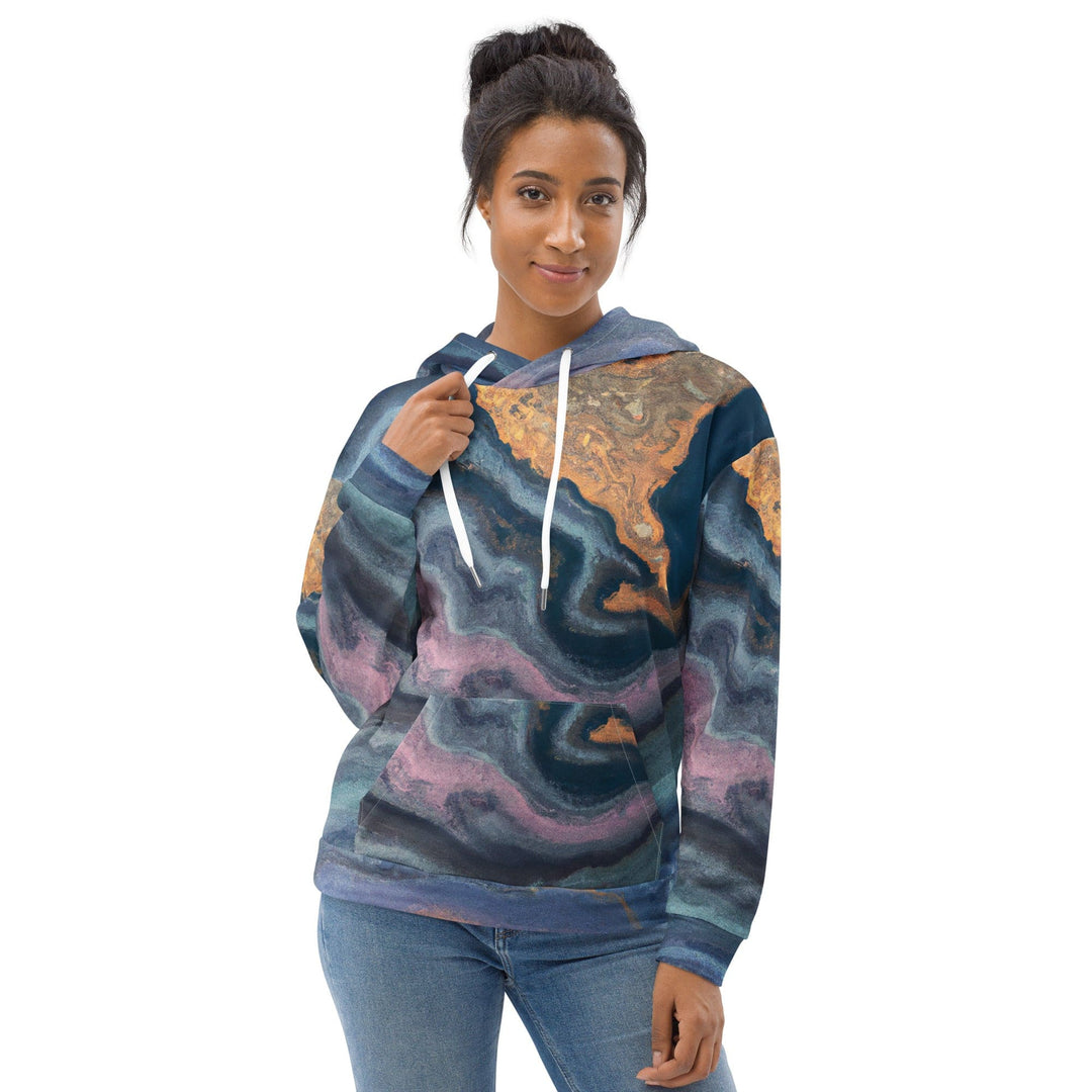 Womens Graphic Hoodie Blue Pink Marble Swirl Print