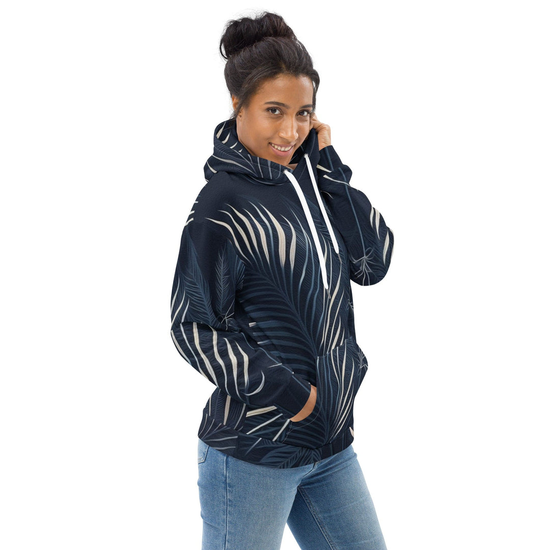 Womens Graphic Hoodie Blue White Palm Leaves