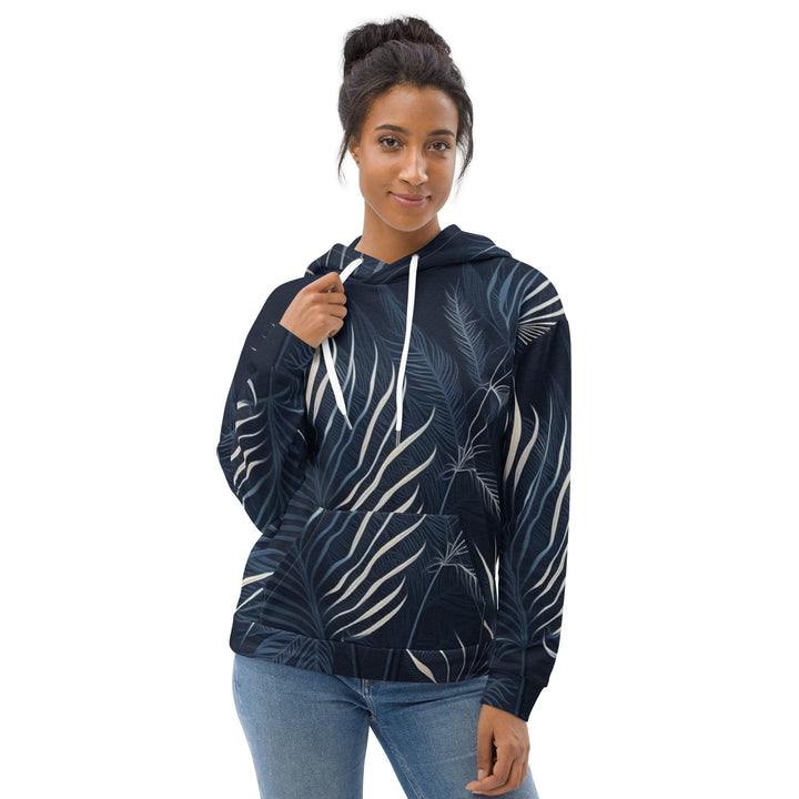 Womens Graphic Hoodie Blue White Palm Leaves