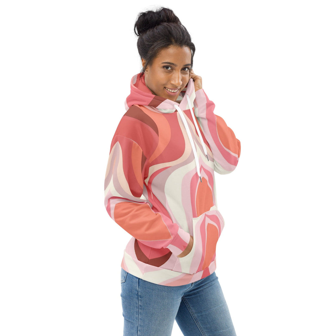 Womens Graphic Hoodie Boho Pink And White Contemporary Art Lined