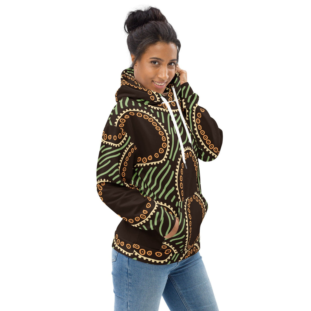 Womens Graphic Hoodie Brown Green Geometric Lines