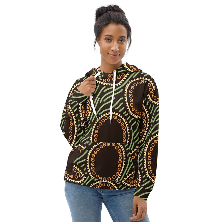 Womens Graphic Hoodie Brown Green Geometric Lines