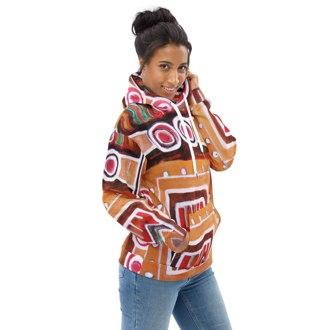 Womens Graphic Hoodie Brown Orange Green Aztec Pattern