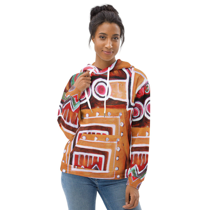 Womens Graphic Hoodie Brown Orange Green Aztec Pattern