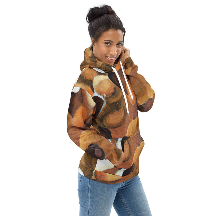 Womens Graphic Hoodie Brown White Stone Pattern