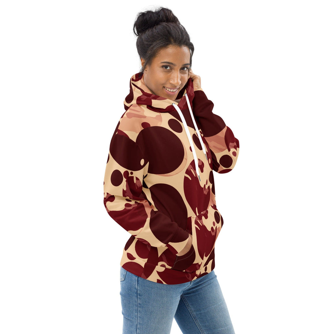 Womens Graphic Hoodie Burgundy Beige Circular Print