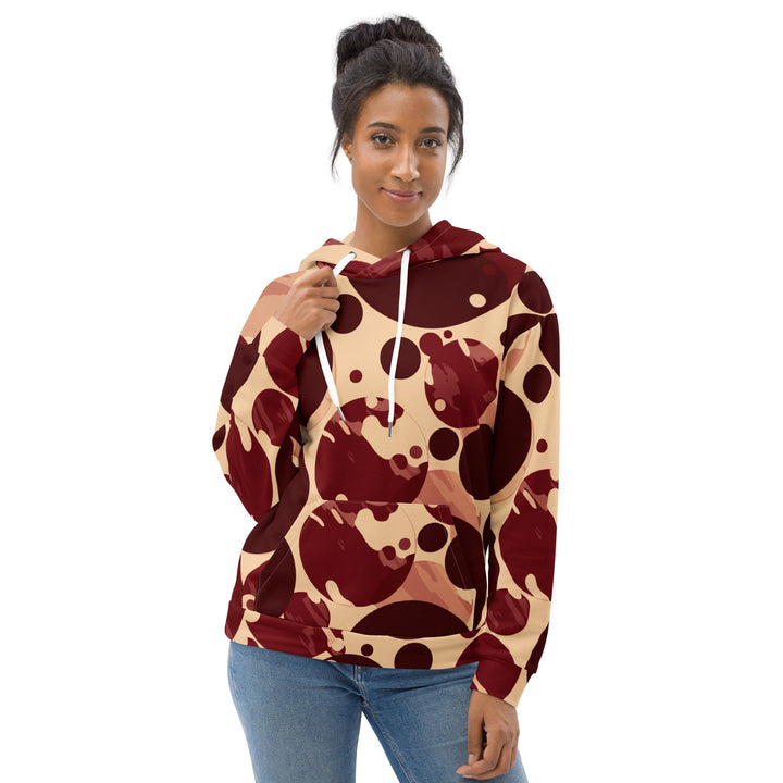 Womens Graphic Hoodie Burgundy Beige Circular Print