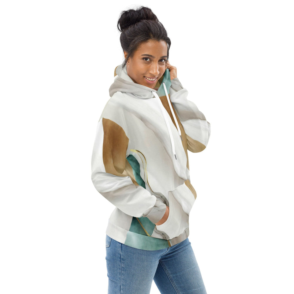 Womens Graphic Hoodie Cream White Green Marbled Print