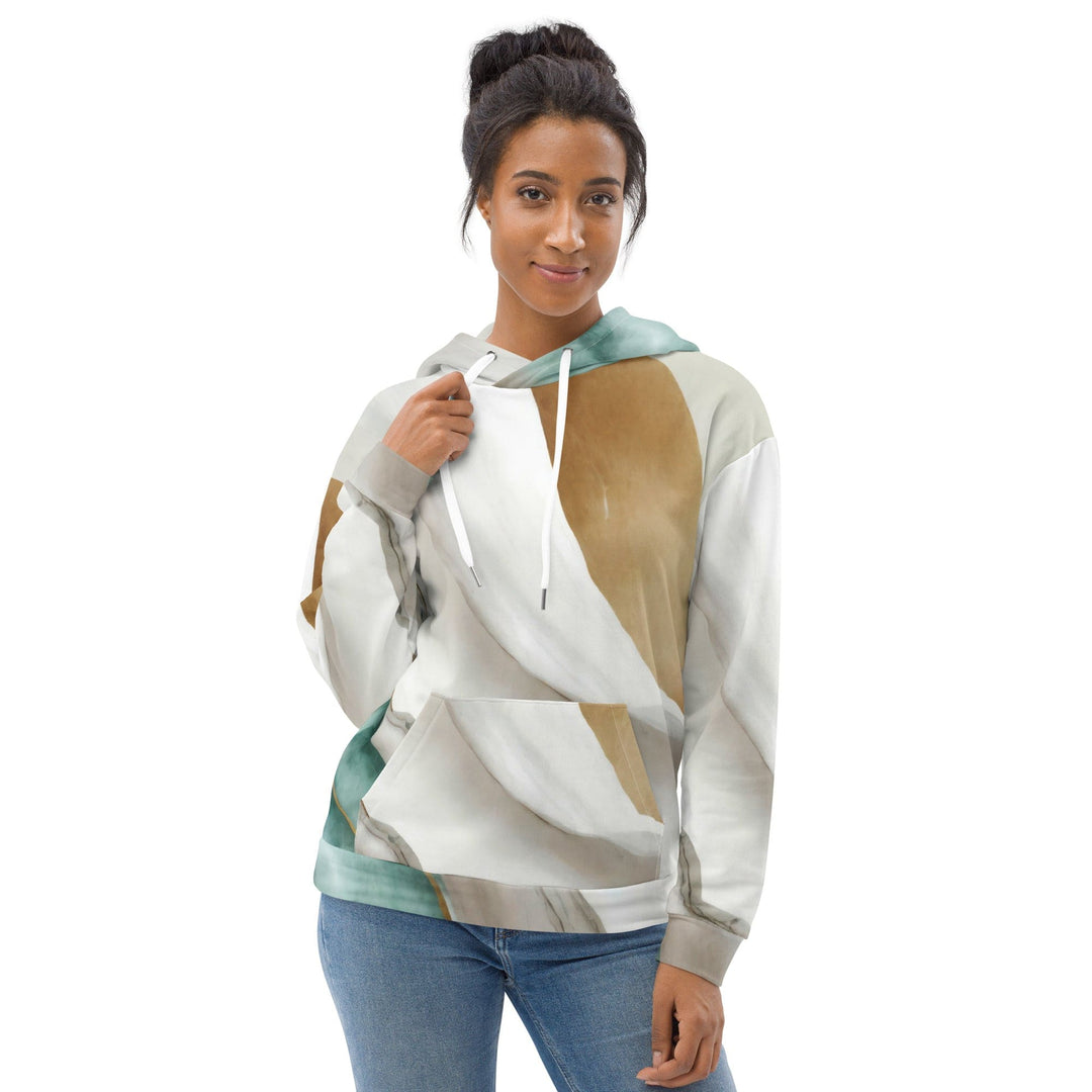 Womens Graphic Hoodie Cream White Green Marbled Print