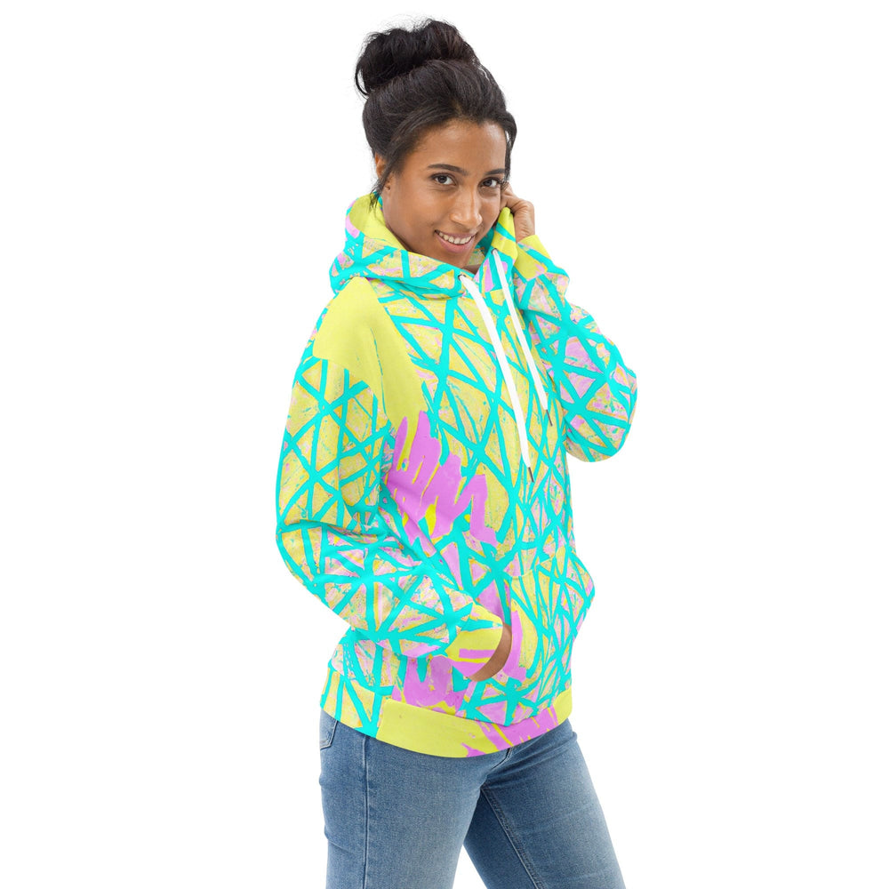 Womens Graphic Hoodie Cyan Blue Lime Green And Pink Pattern
