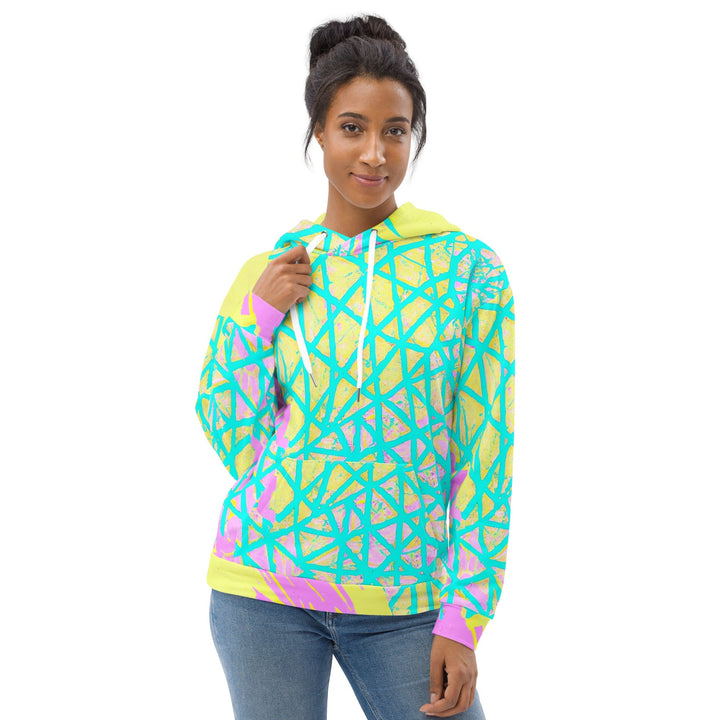 Womens Graphic Hoodie Cyan Blue Lime Green And Pink Pattern
