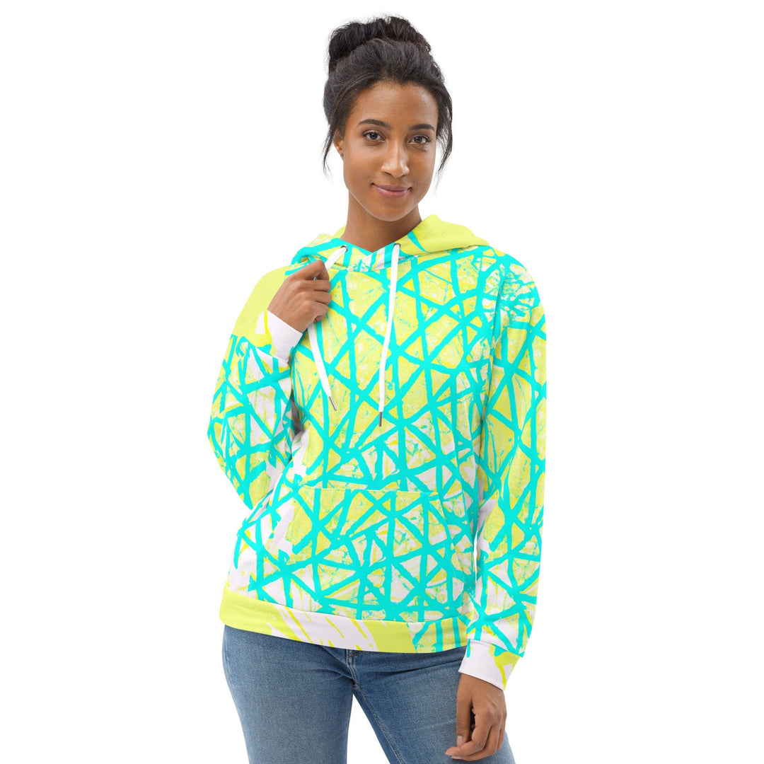 Womens Graphic Hoodie Cyan Blue Lime Green and White Pattern