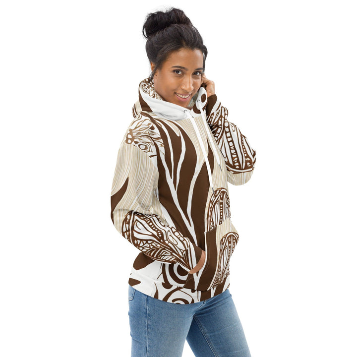 Womens Graphic Hoodie Brown Floral Lines