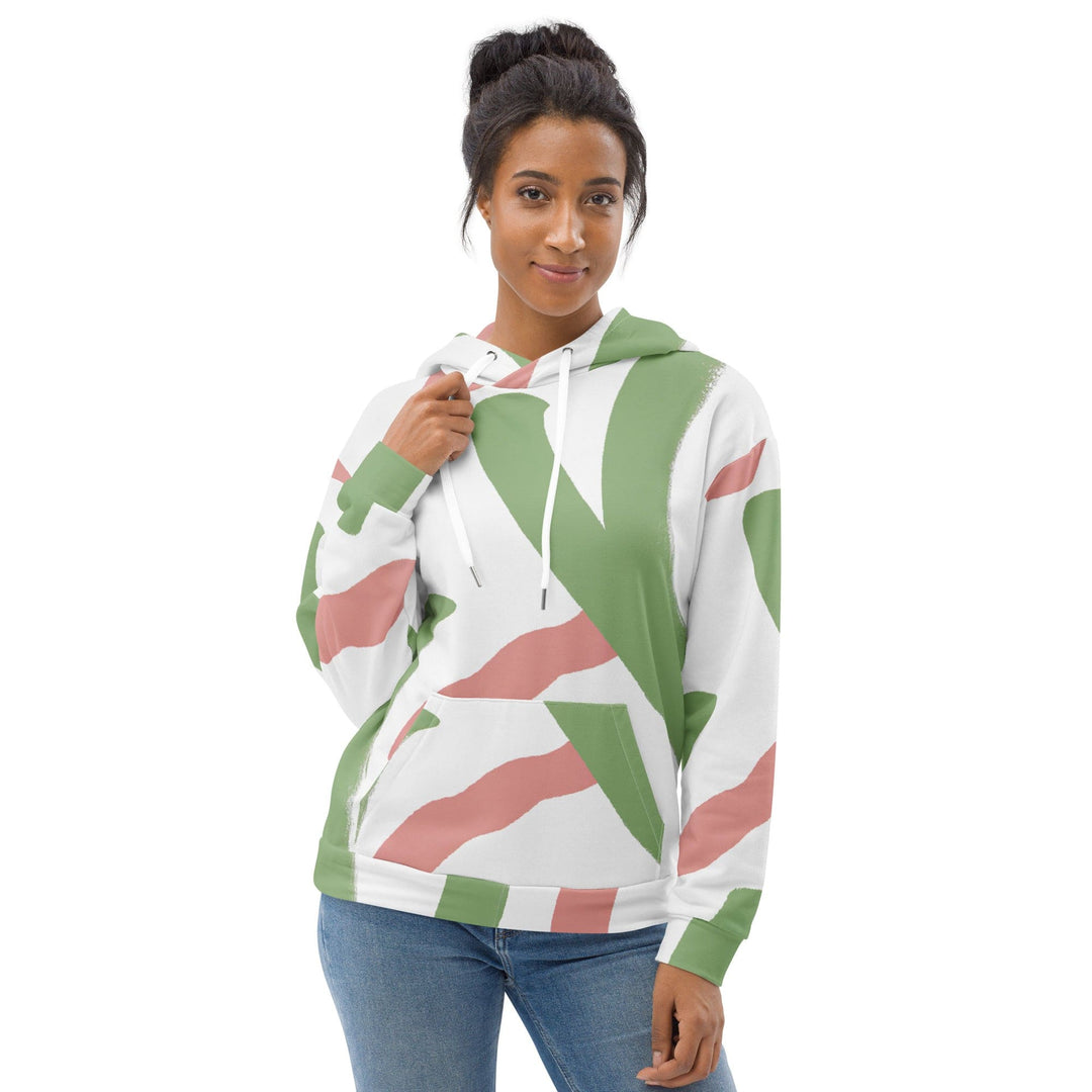 Womens Graphic Hoodie Green Mauve Abstract Brush Stroke Pattern